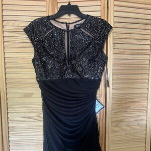 B&A by Betsy and Adam Women's Black Ruched Lace Sheath Cocktail Dress